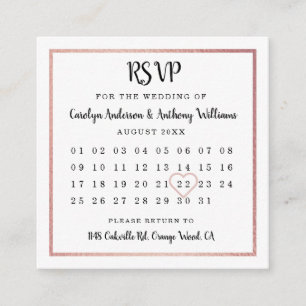 Carte D'accompagnement Calendrier Gold Foil Rose moderne RSVP