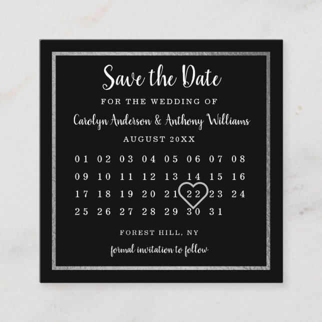 Carte D'accompagnement Calendrier moderne Argent Foil Enregistrer la date (Devant)