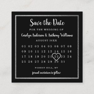 Carte D'accompagnement Calendrier moderne Argent Foil Enregistrer la date
