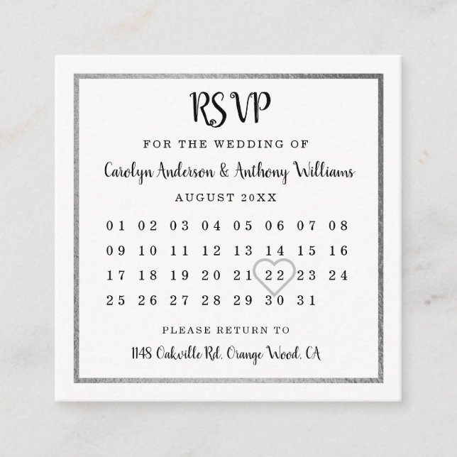 Carte D'accompagnement Calendrier moderne Silver Foil RSVP (Devant)
