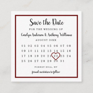 Carte D'accompagnement Calendrier Rouge Vin Moderne Enregistrer La Date