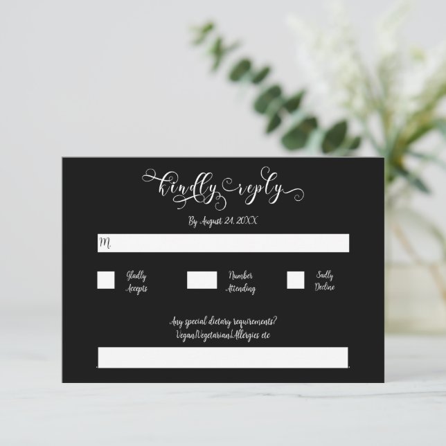 Carte D'accompagnement Calligraphe Script traditionnel Noir Mariage RSVP (Debout devant)