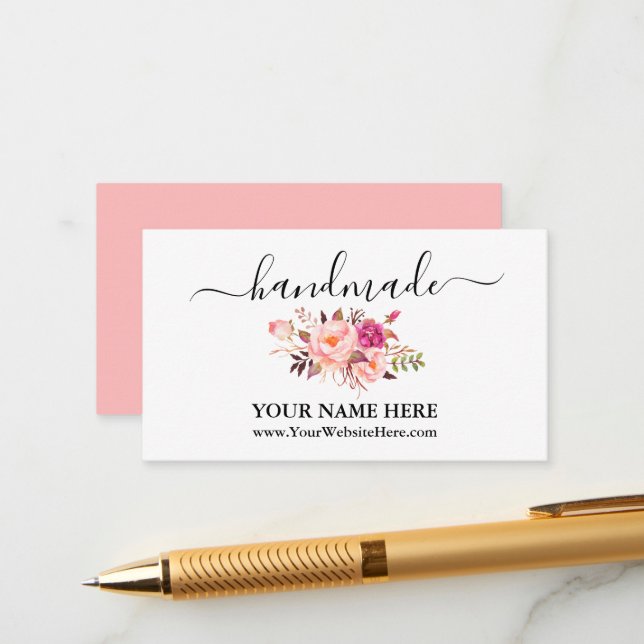 Carte D'accompagnement Calligraphie Aquarelle rose Blush Floral fait main (Devant/Arrière en situation)
