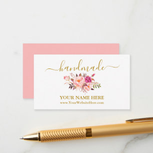 Carte D'accompagnement Calligraphie Aquarelle rose Floral Or fait main