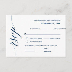 Carte D'accompagnement Calligraphie Bleue de la marine, mariage RSVP