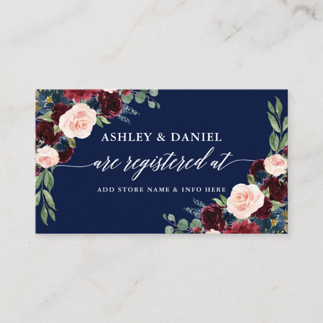 Carte D'accompagnement Calligraphie Bourgogne Floral Mariage Registre ble (Devant)