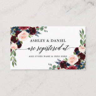 Carte D'accompagnement Calligraphie Burgundy Blue Floral Mariage Registry