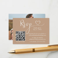 Calligraphie Coeur Photo Mariage Taupe QR RSVP