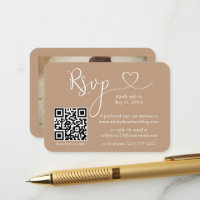 Calligraphie Coeur Photo Mariage Taupe RSVP QR