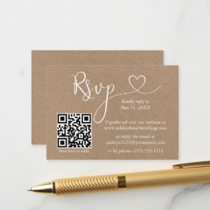 Carte D'accompagnement Calligraphie Coeur QR Kraft Mariage RSVP