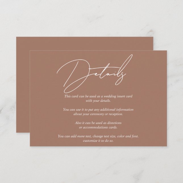 Carte D'accompagnement Calligraphie de script blanc moderne mocha mariage (Devant / Derrière)