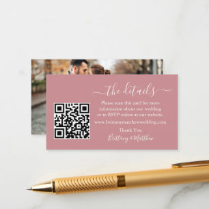 Carte D'accompagnement Calligraphie Détails du Mariage QR Photo Dusty Ros