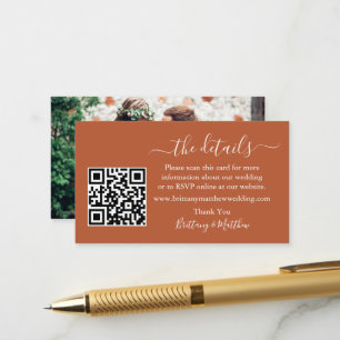 Carte D'accompagnement Calligraphie Détails du Mariage QR Photo Terracott
