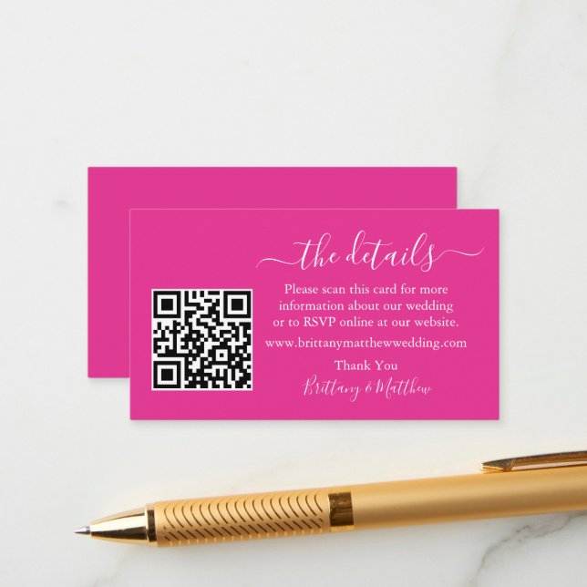 Carte D'accompagnement Calligraphie Détails du Mariage Site Web QR Hot Pi (Devant/Arrière en situation)