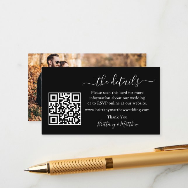 Carte D'accompagnement Calligraphie Détails du Mariage Site Web QR Photo  (Devant/Arrière en situation)
