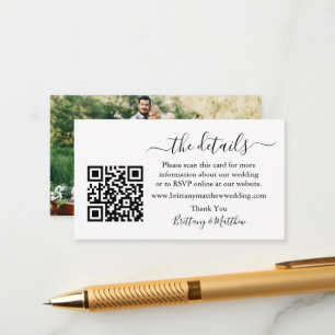 Carte D'accompagnement Calligraphie Détails du Mariage Site Web QR Photo