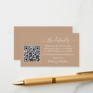 Carte D'accompagnement Calligraphie Détails du Mariage Site Web QR Taupe