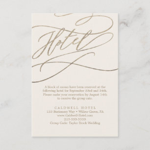 Carte D'accompagnement Calligraphie d'or romantique   Ivory Hotel