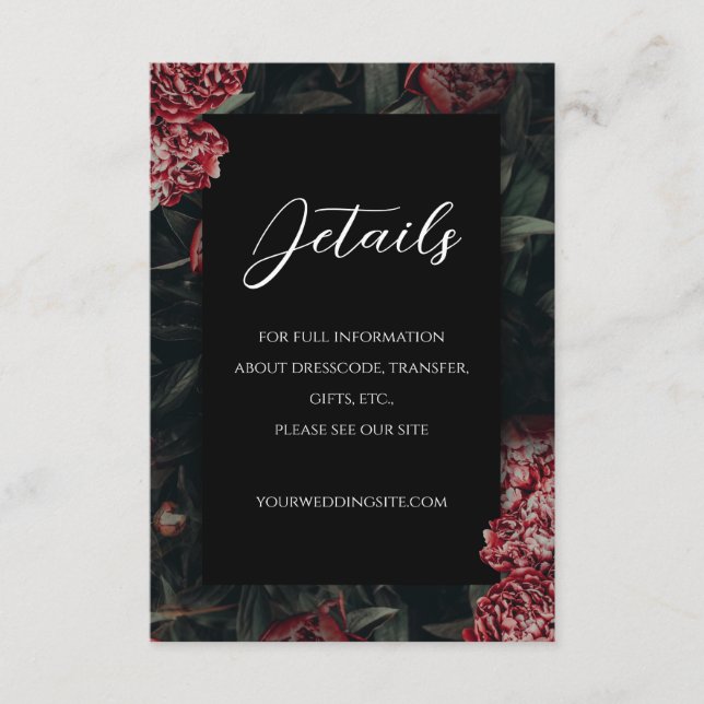Carte D'accompagnement Calligraphie Floral Peony Mariage gothique (Devant)