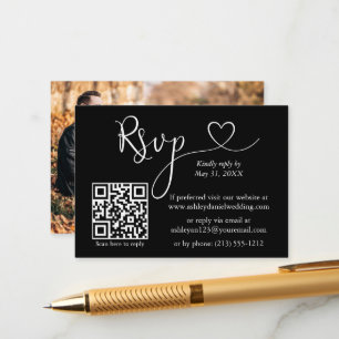 Carte D'accompagnement Calligraphie Heart Photo QR RSVP Mariage