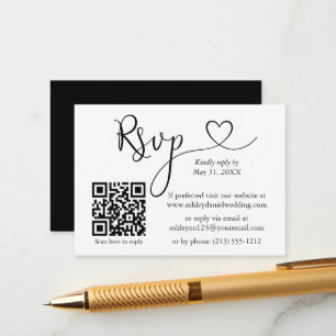 Carte D'accompagnement Calligraphie Mariage cardiaque QR Black RSVP
