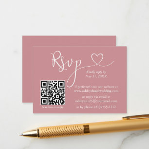 Carte D'accompagnement Calligraphie Mariage cardiaque QR RSVP Dusty Rose