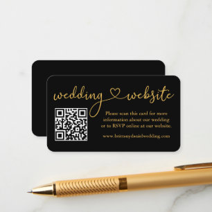 Carte D'accompagnement Calligraphie Mariage cardiaque Site Web QR Gold Bl