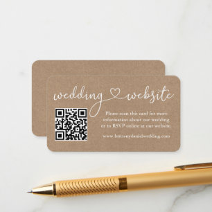 Carte D'accompagnement Calligraphie Mariage cardiaque Site Web QR Kraft