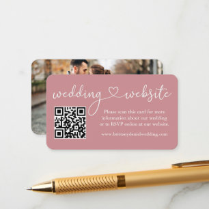 Carte D'accompagnement Calligraphie Mariage cardiaque Web QR Photo Dusty 