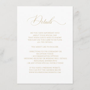 Carte D'accompagnement Calligraphie Mariage Fairy Tale Détails Faux Gold