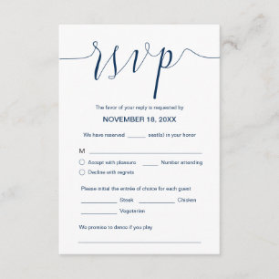 Carte D'accompagnement Calligraphie mariage, scénario bleu marine, Dîner 