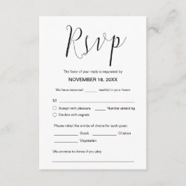 Carte D'accompagnement Calligraphie mariage, Script noir, Dîner RSVP