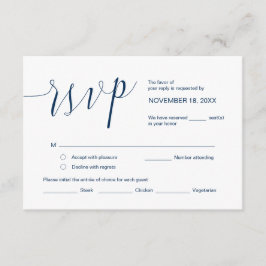 Carte D'accompagnement Calligraphie mariage, Simple Navy Blue Script, RSV