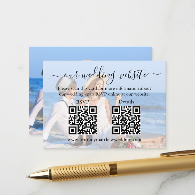 Carte D'accompagnement Calligraphie Mariage Site Web 2 QR Overlay Photo (Devant/Arrière en situation)