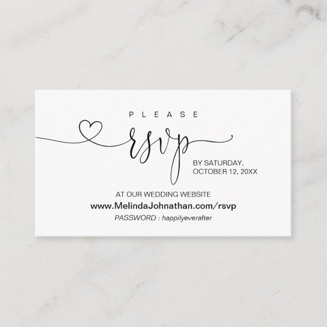 Carte D'accompagnement Calligraphie moderne en ligne RSVP sur le site Mar (Devant)
