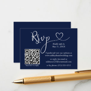 Carte D'accompagnement Calligraphie moderne Mariage cardiaque QR RSVP ble