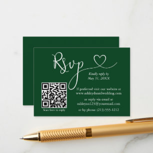 Carte D'accompagnement Calligraphie moderne Mariage cardiaque QR RSVP Gre