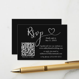 Carte D'accompagnement Calligraphie moderne Mariage cardiaque QR RSVP noi