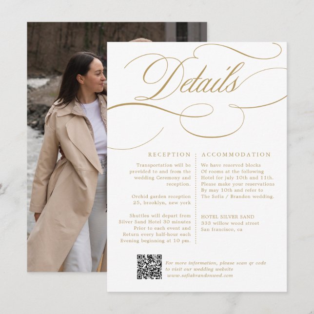 Carte D'accompagnement Calligraphie moderne or intemporel et mariage blan (Devant / Derrière)