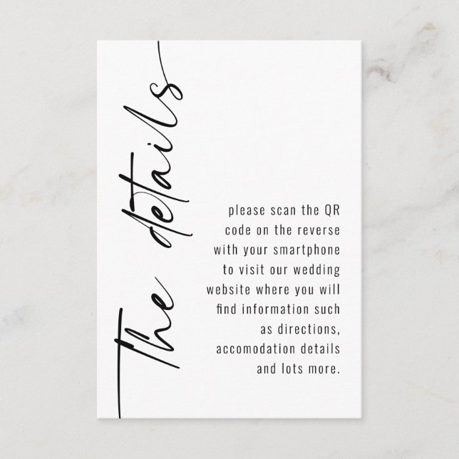 Carte D'accompagnement Calligraphie moderne QR Code Détails du Mariage (Devant)
