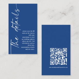Carte D'accompagnement Calligraphie moderne QR Code Mariage bleu Détails