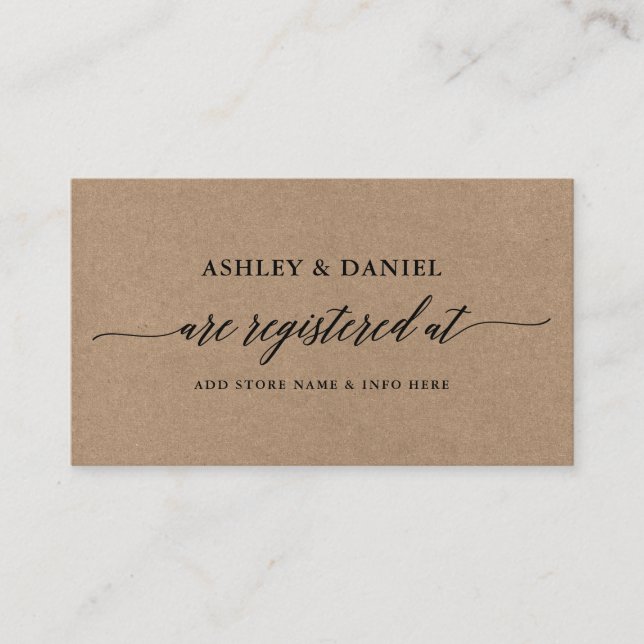 Carte D'accompagnement Calligraphie moderne Registre Mariage Kraft (Devant)
