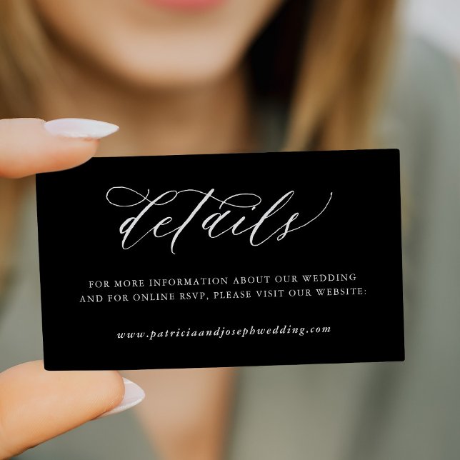 Carte D'accompagnement Calligraphie moderne simple détails mariage noir (Créateur téléchargé)