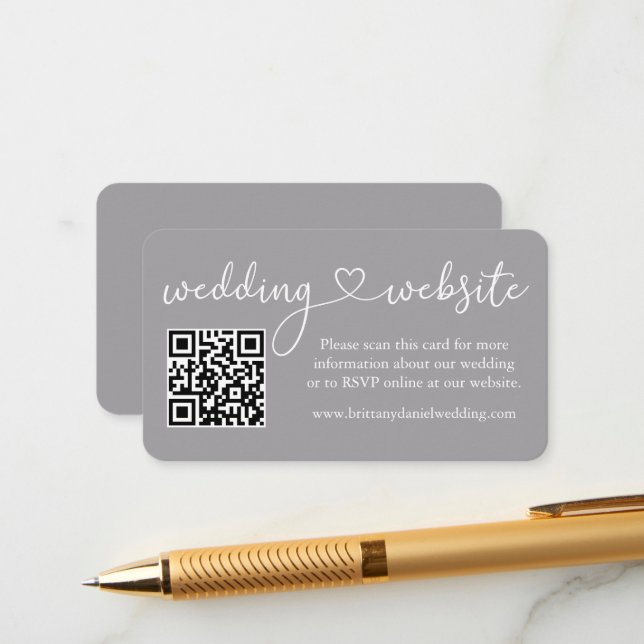 Carte D'accompagnement Calligraphie moderne Site Mariage cardiaque QR Gre (Devant/Arrière en situation)