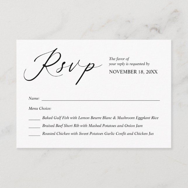 Carte D'accompagnement Calligraphie noire moderne, Mariage RSVP (Devant)