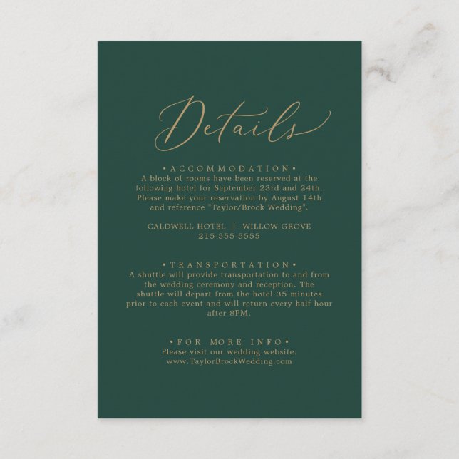 Carte D'accompagnement Calligraphie Or Délicate | Détails verts (Devant)