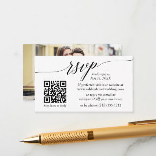 Carte D'accompagnement Calligraphie RSVP Mariage minimaliste QR photo