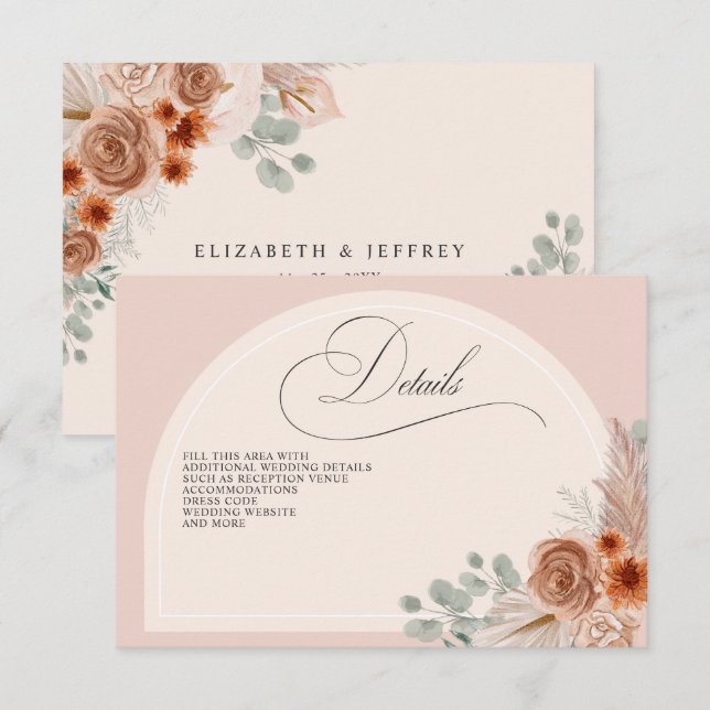 Carte D'accompagnement Calligraphie Rustique Boho Terracotta Pampas Détai (Devant / Derrière)