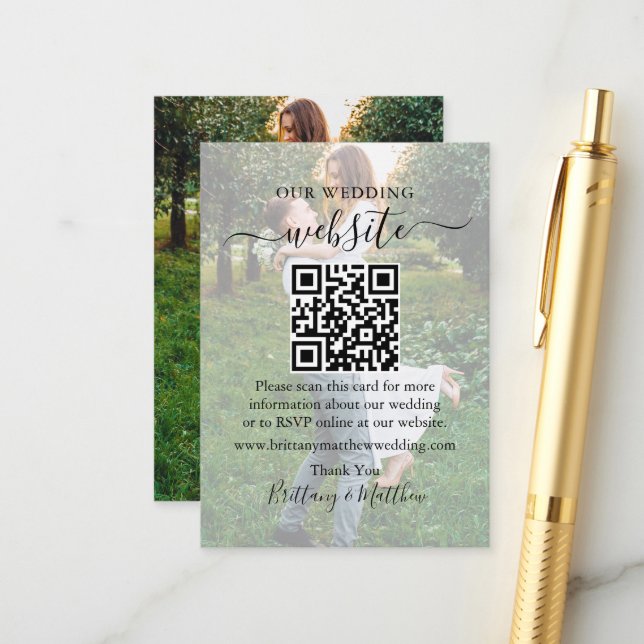 Carte D'accompagnement Calligraphie Site Mariage QR Overlay Photo (Devant/Arrière en situation)