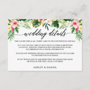 Carte D'accompagnement Calligraphie Tropical Floral Détails du Mariage